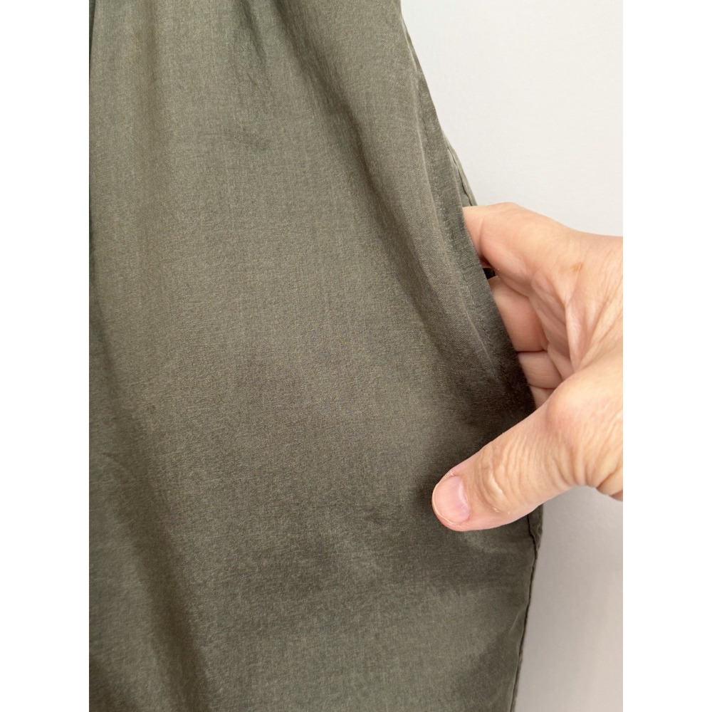 Vintage Silk Blend Pants Womens Size M Olive Green Relaxed Trousers Quiet Luxury - Picture 3 of 11